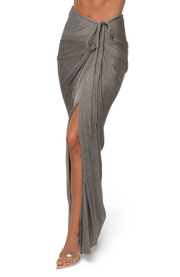 ジェイラックスレーベル レディース ボトムスカートール セーター マキシ JLUXLABEL Noelia Metallic Maxi Sweater Skirt SILVER シルバー