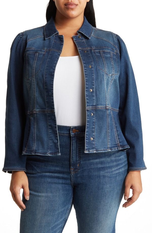 ウィットウィズダム レディース ボトムス デニムパンツ プラスサイズ ジャケット Wit Wisdom Peplum Denim Jacket Plus BLUE ブルー