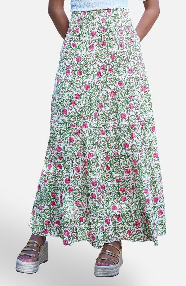 ユミキム レディース ボトムスカート フラワー柄 プリント コットン マキシ フラワー Yumi Boho Print Cotton Floral Maxi Skirt White ホワイト