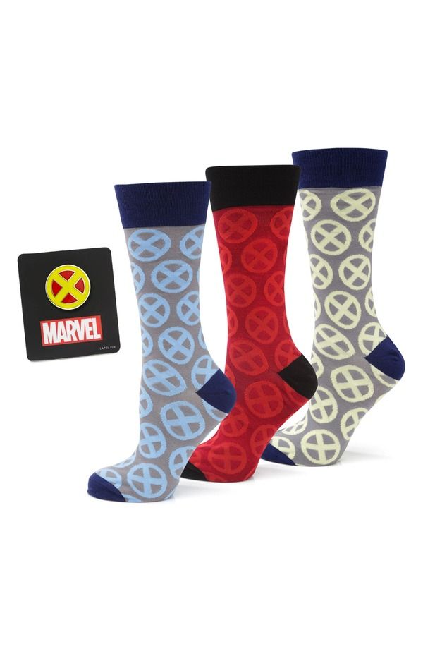 カフリンク メンズ アンダーウェア 靴下 Cufflinks Inc XMen 3Pack Assorted Crew Socks Lapel Pin Set RED MULTI レッド