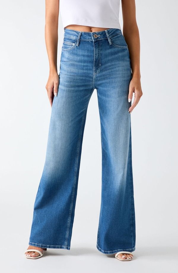 ゲス レディース ボトムス デニムパンツ ワイドレッグ ジーンズ GUESS Bellflower Wide Leg Jeans RENYTURQUOISE ターコイズ