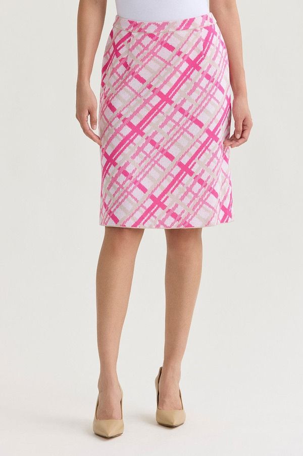 ミンウォン レディース ボトムスカート ニット Ming Wang Plaid Knit Straight Skirt Carmine RosePink ピンク