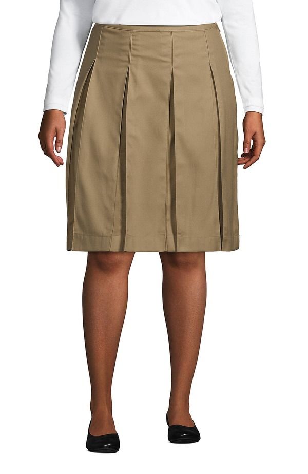 ランズエンド レディース ボトムスカート プラスサイズ Lands End School Uniform Solid Box Pleat Skirtop of Knee Plus Khaki カーキ