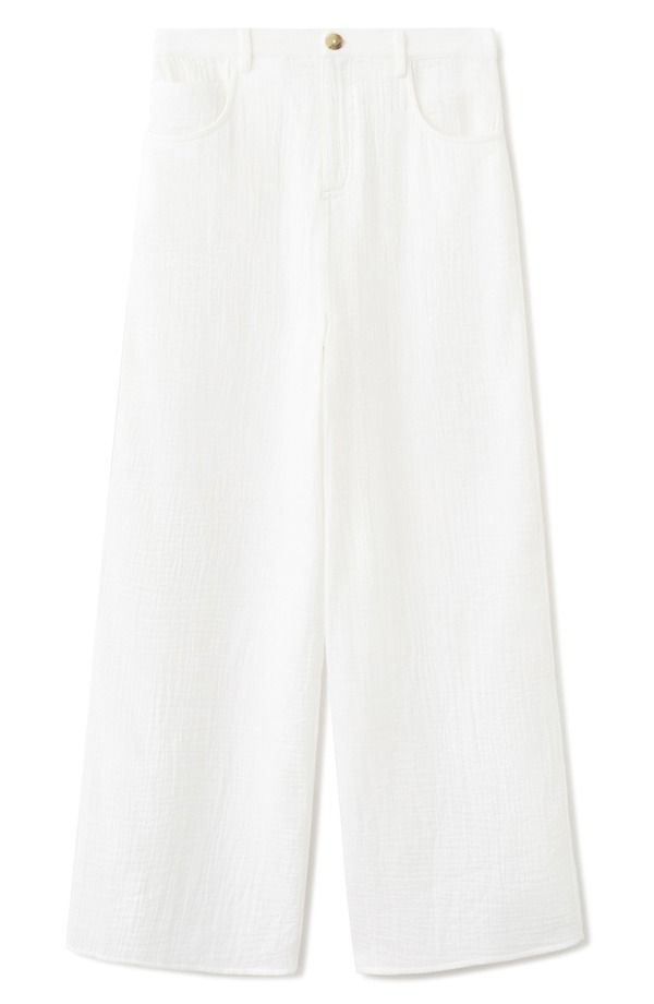 マンゴ レディース ボトムス デニムパンツ ストレート コットン MANGO Cotton Double Gauze Straight Leg Pants WHITE ホワイト