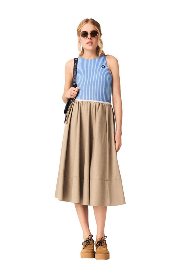 マージュ レディース ボトムスカート コットン maje Midlength cotton skirt Mastic beige ベージュ