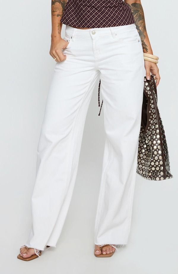 プリンセスポリー レディース ボトムス デニムパンツ ストレート ローライズ ジーンズ Princess Polly Sabryna Low Rise Straight Leg Jeans WHITE