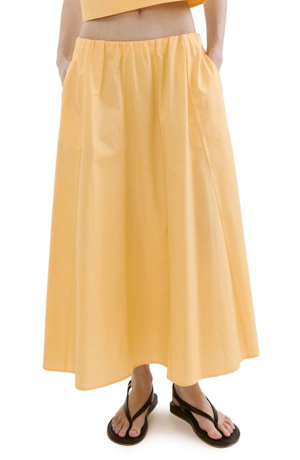 マンゴ レディース ボトムスカート プラスサイズ ミディ コットン MANGO Fla red Cotton Midi Skirt Plus Regular PASTEL YELLOW イエロー