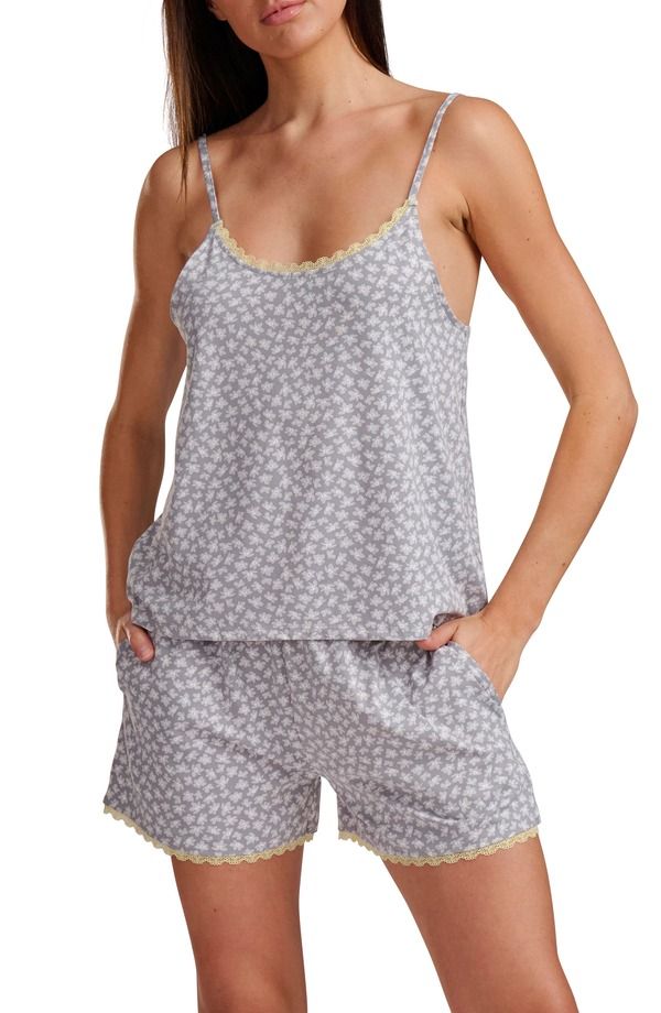 スプレンディット レディース アンダーウェア ナイトウェア Splendid Cami and Boxer Pajama Set GREYFLORALTOSS