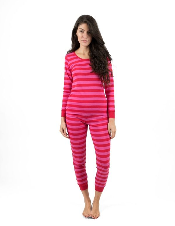 レベレット レディース アンダーウェア ナイトウェア コットン Leveret Womens Cotton Striped Matching Family Pajamas Red Pink レッド