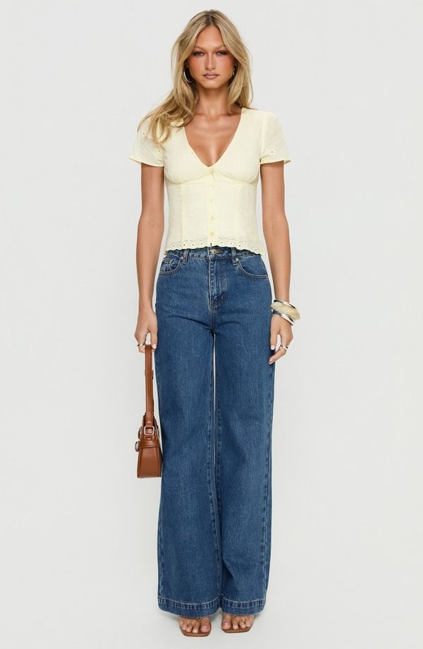 プリンセスポリー レディース ボトムス デニムパンツ ワイドレッグ ハイウエスト ジーンズ Princess Polly Goldie High Waist Wide Leg Jeans MID BL