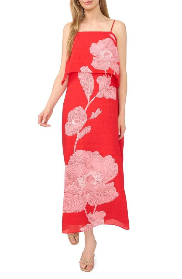 ヴィンスカムート レディース トップス ワンピース ティアード フラワー柄 プチ オーバーレイ フラワー Vince Camuto Floral Tie red Overlay Dress Petit