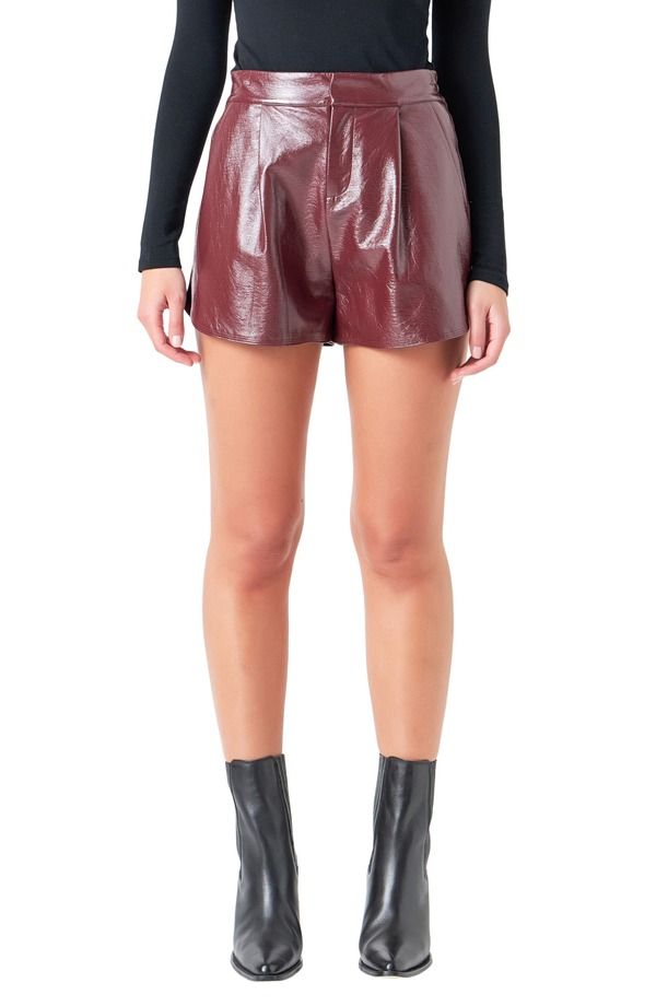 グレー ラブ レディース ボトムス ハーフパンツ・ショーツ ショートパンツ レザー フェイクレザー Grey Lab Shiny Faux Leather Shorts BURGUNDY バーガンディ