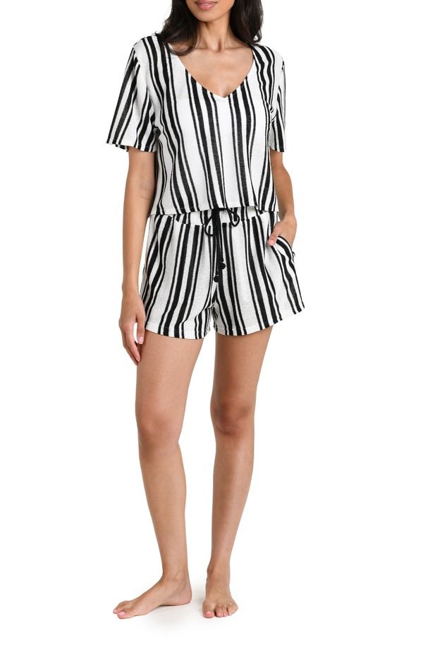 ラブランカ レディース ボトムス ハーフパンツ・ショーツ シャツ ニット La Blanca Boardwalk Stripe Knit CoverUp Shirt BLACK AND IVORY ア