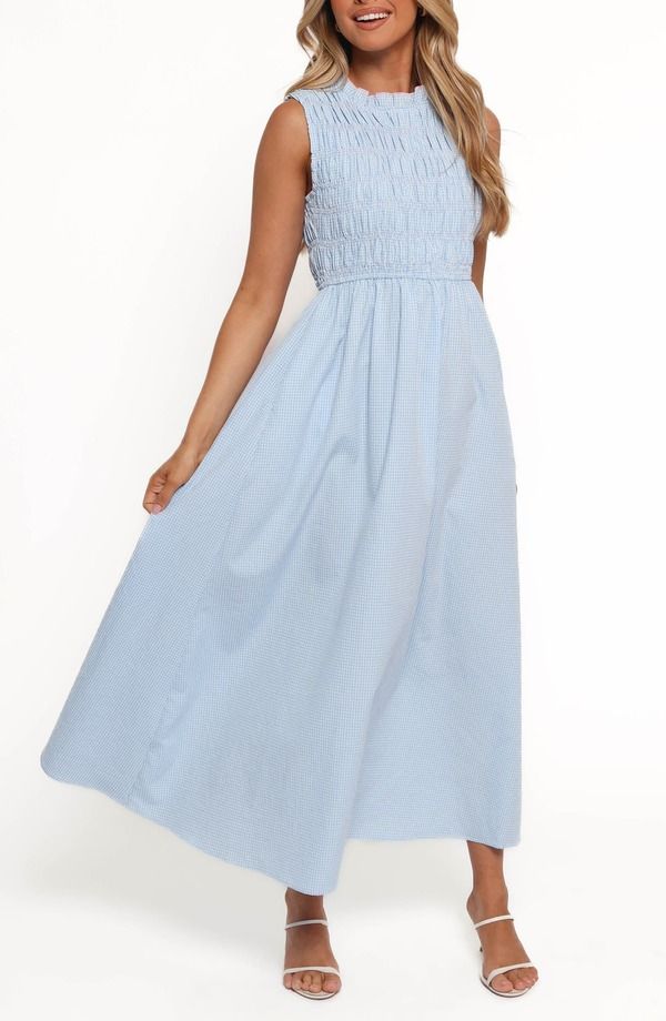 ペタルアンドパップ レディース トップス ワンピース シャーリング Petal Pup Lanna Smocked Sundress BLUE GINGHAM ブルー