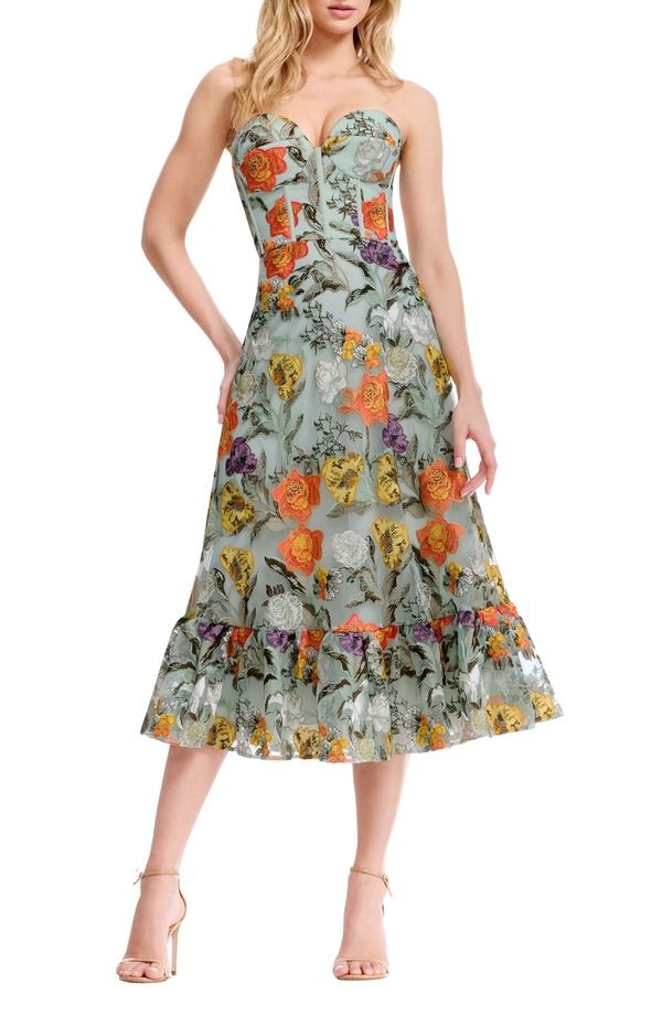 ドレスザポプレーション レディース トップス ワンピース フラワー柄 ストラップレス 刺繍 フラワー Dress the Population Carina Floral Embroide red S