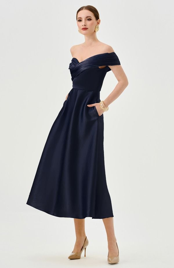 バリアーノ レディース トップス ワンピース ミディ Bariano Wynter Off Shoulder Midi NAVY ネイビー