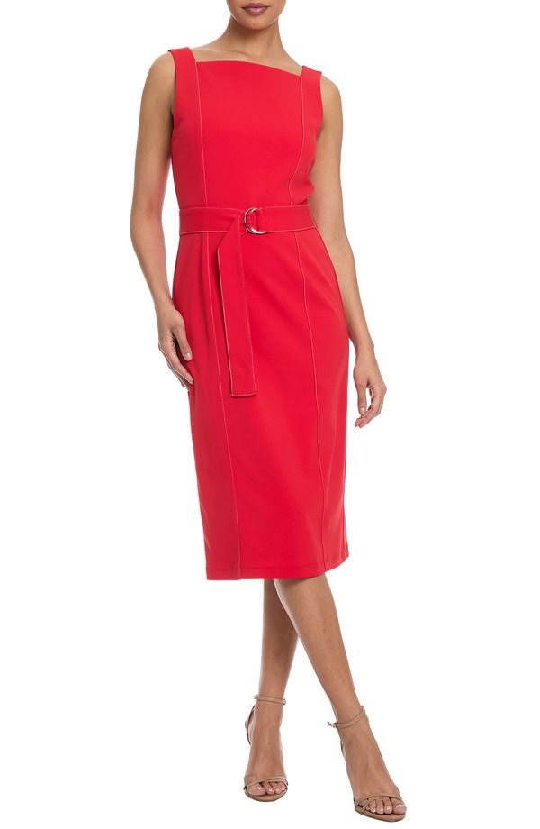 マギーロンドン レディース トップス ワンピース ミディ Maggy London Belted Midi Dress RIBBON RED レッド