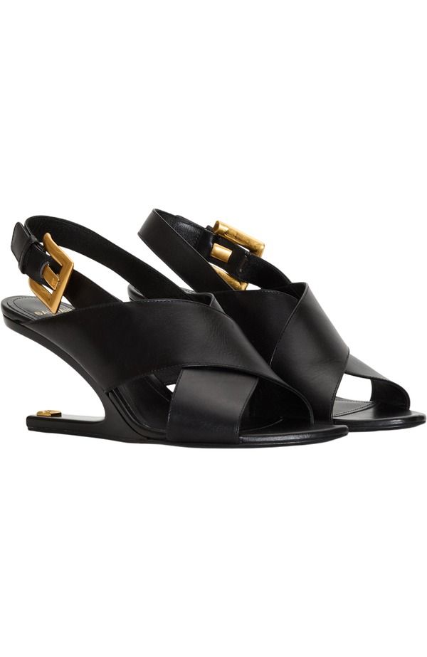 バルマン レディース シューズ スニーカー サンダル レザー Balmain Anthem No Wedge smooth leather sandals Women black ブラック