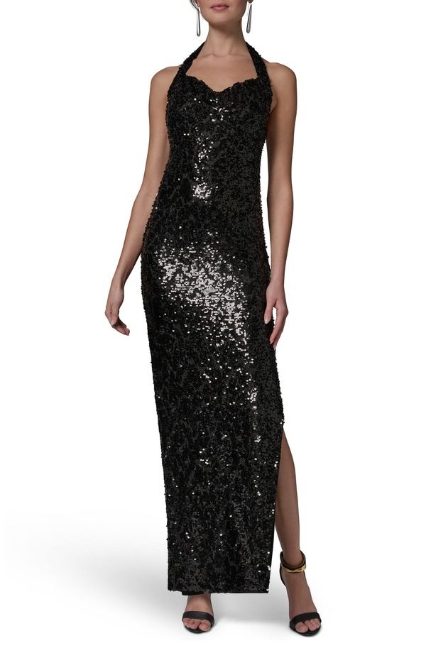 ダナ キャラン ニューヨーク レディース トップス ワンピースパンコール ホルター Donna Karanew York Sequin Halter Dress BLACK ブラック