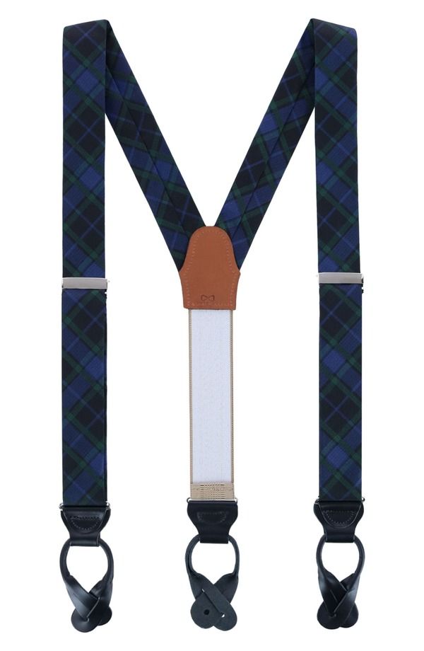 トラファルガー メンズ アクセサリー ベルト シルク Trafalgar Ives Plaid Silk Suspenders GREEN AND NAVY PLAID ネイビー