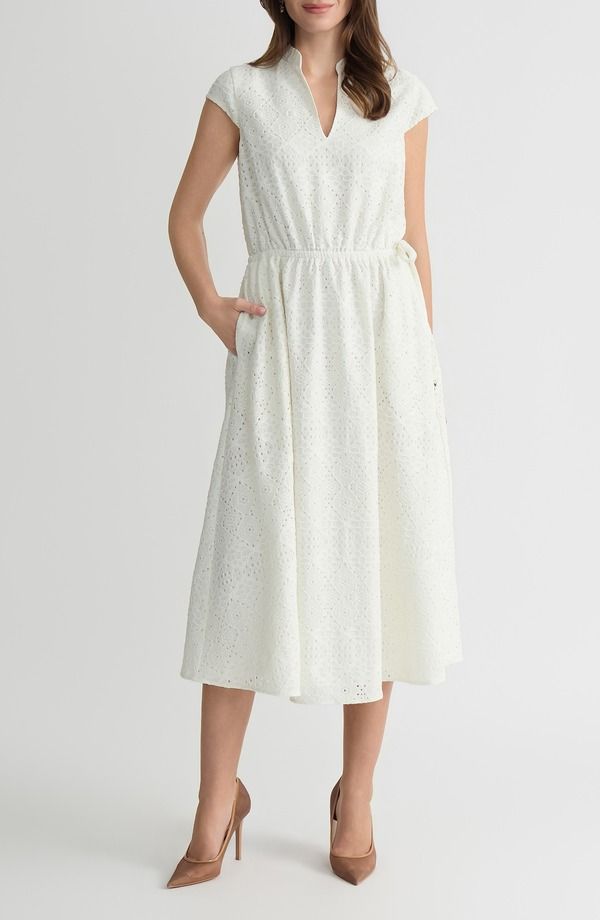 カスパール レディース トップス ワンピース ミディ キャップ KASPER Eyelet Cap Sleeve Midi Dress VANILLA ICE
