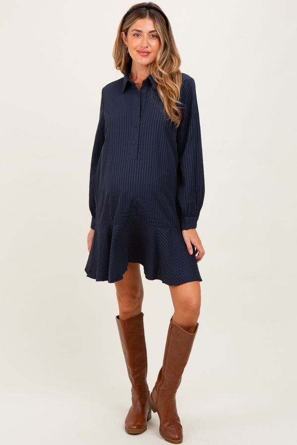 ピンクブラッシュ レディース トップス ワンピース ポロシャツ マタニティ PinkBlush Striped Long Sleeve Drop Waist Polo Dress Maternity 18,801円