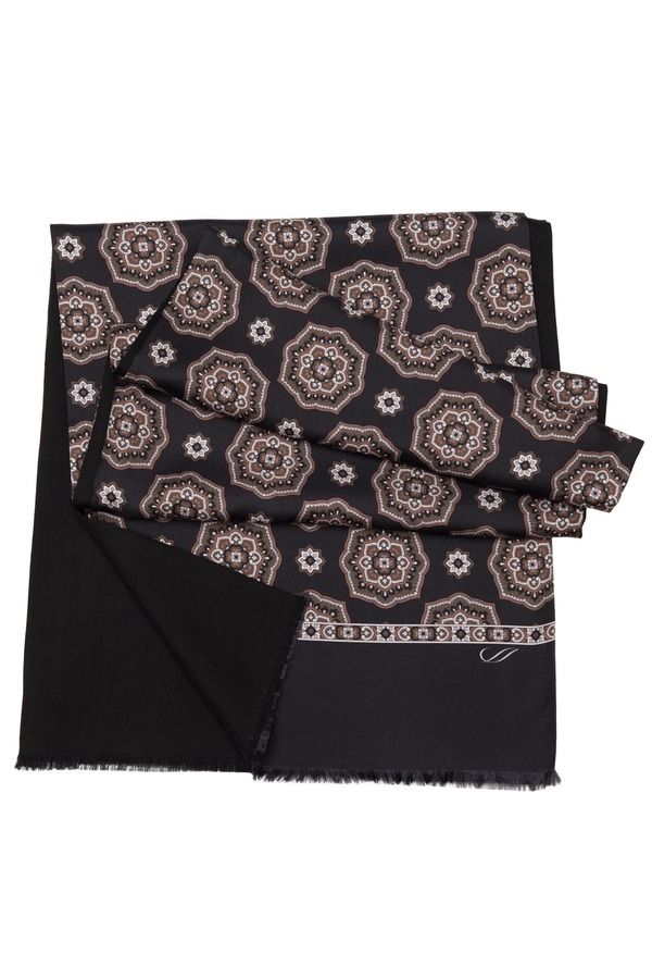エリザベッタ メンズ アクセサリー マフラー・ストール・スカーフ ウール シルク Elizabetta Jove Wool Backed Silk Scarfor Men Black and Brow