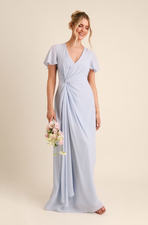 シックスストーリーズ レディース トップス ワンピース シフォン Six Stories Knot Front Chiffon Bridesmaidress Pale Blue ブルー