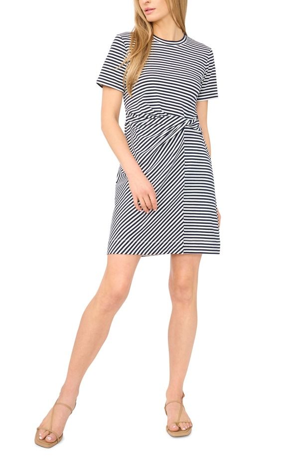ハロゲン レディース トップス ワンピース Tシャツ コットン Halogen Stripe Twist Detail Stretch Cotton TShirt Dress CLASSIC NAVY