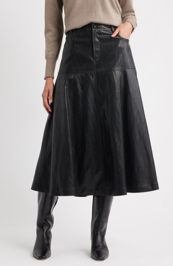 コビーハルペリン レディース ボトムスカート ミディ レザー フェイクレザー KOBI HALPERIN Rhea Faux Leather Midi Skirt BLACK ブラック
