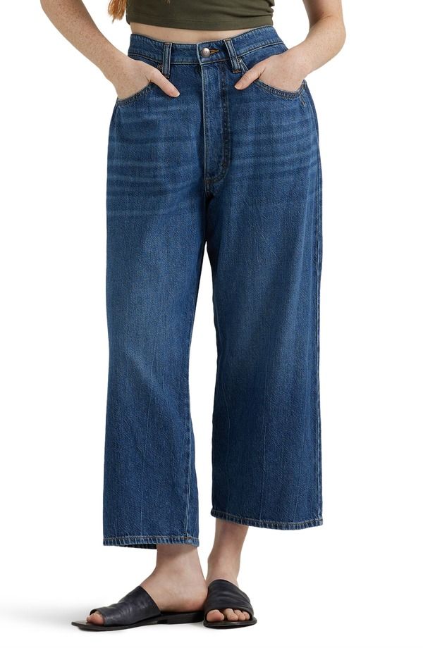 リー レディース ボトムス デニムパンツ ハイウエスト アンクル ジーンズ Lee Button Fly High Waist Loose Fit Ankle Jeans ROBUST BLUE ブル