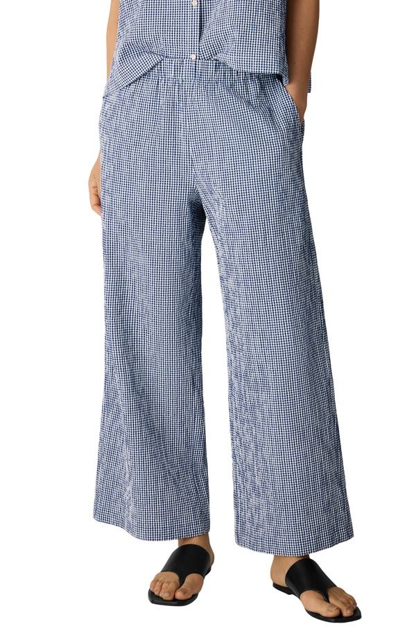 エイリーンフィッシャー レディース ボトムス カジュアルパンツ ワイドレッグ プチ プリント アンクル Eileen Fisher Check Print Wide Leg Ankle Pants P