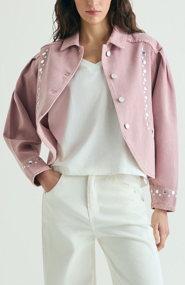 スカルパーズ レディース ボトムス デニムパンツ ジャケット Scalpers Denim Studs Jacket Light Pink デニム