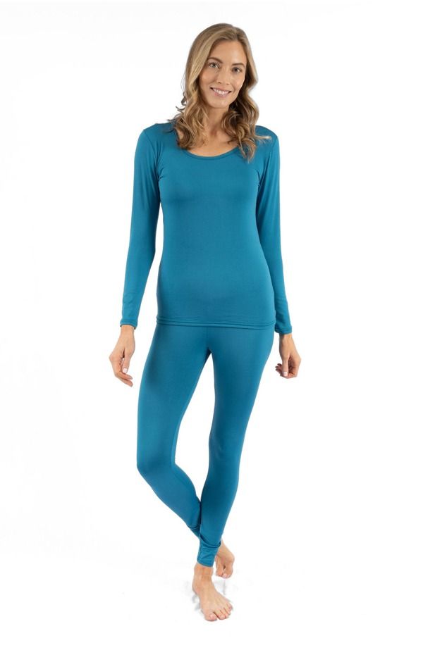 レベレット レディース アンダーウェア ナイトウェア Leveret Womens TwoPiece Thermalong Sleeve Solid Pajamas Teal ティール