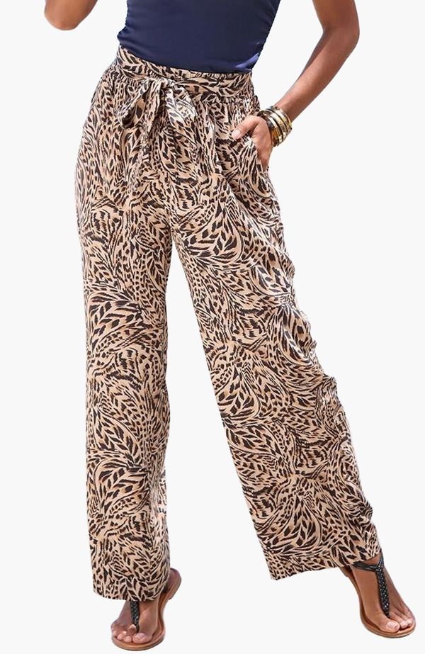 ラスカーナ レディース ボトムス カジュアルパンツ ワイドレッグ プリント LASCANA Printed Wide Leg Pants Beige Black ブラック