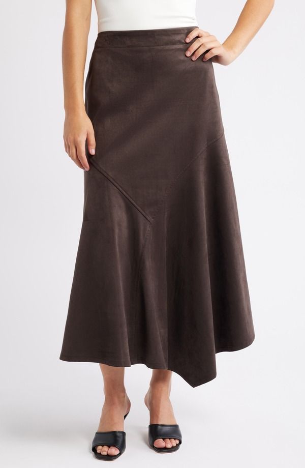 シティブルース レディース ボトムスカート アシンメトリー ミディ スエード CITY BLUES Asymmetrical Hem Faux Suede Midi Skirt COFFEE コーヒー 11,920円