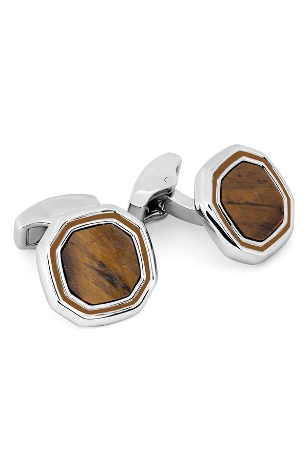 タテオシアン メンズ アクセサリー カフスボタン Tateossian Tigers Eye Octogon Cuff Links TIGER EYE アニマル