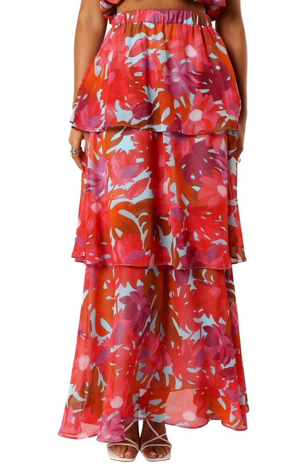 ペタルアンドパップ レディース ボトムスカート ティアード フラワー柄 プリント フリル フラワー Petal Pup Blaise Floral Printie red Ruffle Skirt P