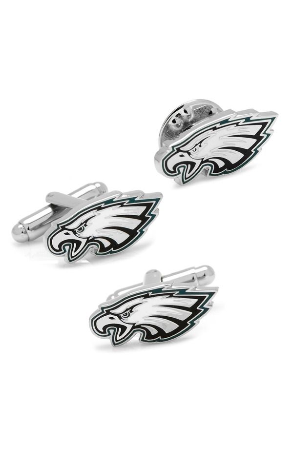 カフリンク メンズ アクセサリー カフスボタン Cufflinks Inc NFL Philadelphia Eagles Cuff Links Lapel Pin Gift Set SILVER M