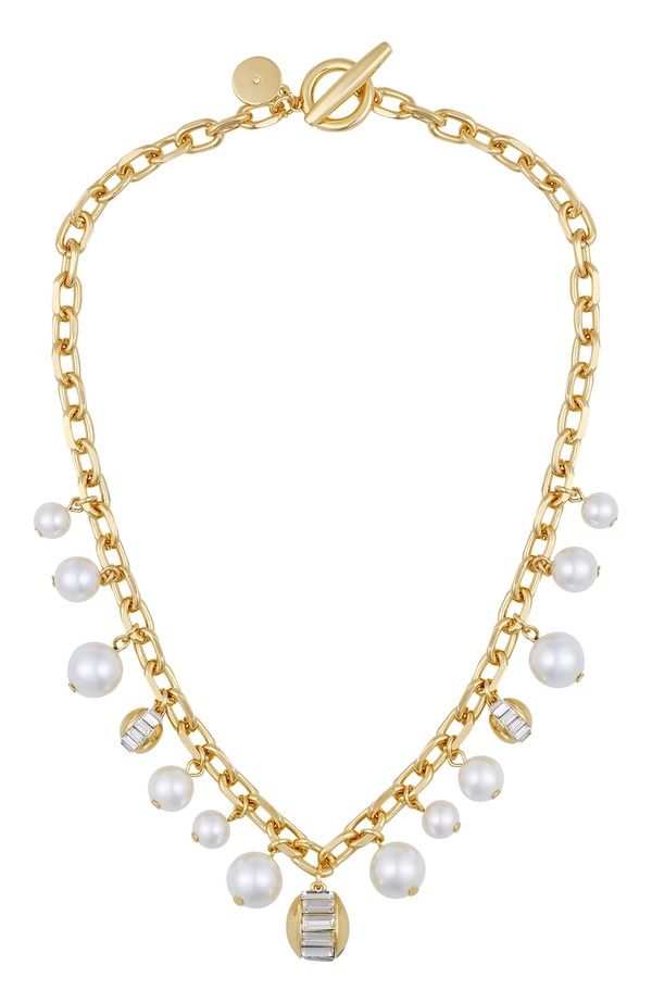 ヴィンスカムート レディース アクセサリー ネックレス・チョーカー レース Vince Camuto Pearl Chain Link Toggle Necklace 14K Gold Plated