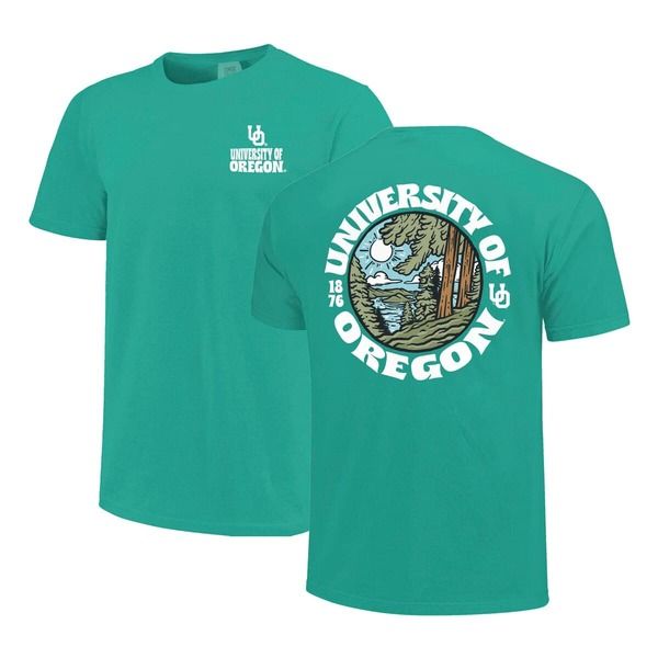 イメージワン メンズ トップス Tシャツ キャップ ケープ IMAGE ONE Mens Green Oregon Ducks Comfort Colors Thick Lined Landscape