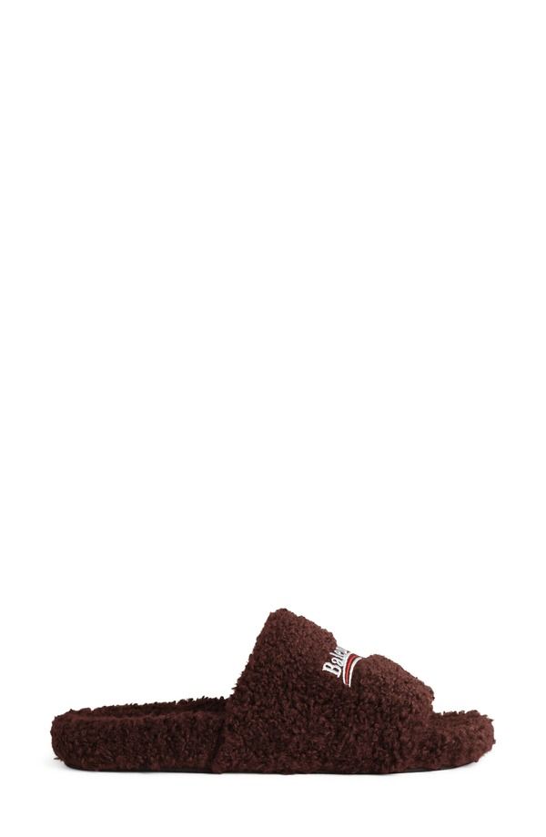 バレンシアガ レディース シューズ スニーカー サンダル Balenciaga Campaign Faux Shearling Slide Sandal Women CHATAIGNE