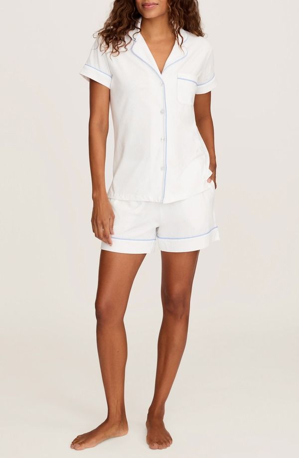 プティットプリュム レディース アンダーウェア ナイトウェア コットン Petite Plume Classic Pima Cotton Short Sleeve Short Pajamas WHIT