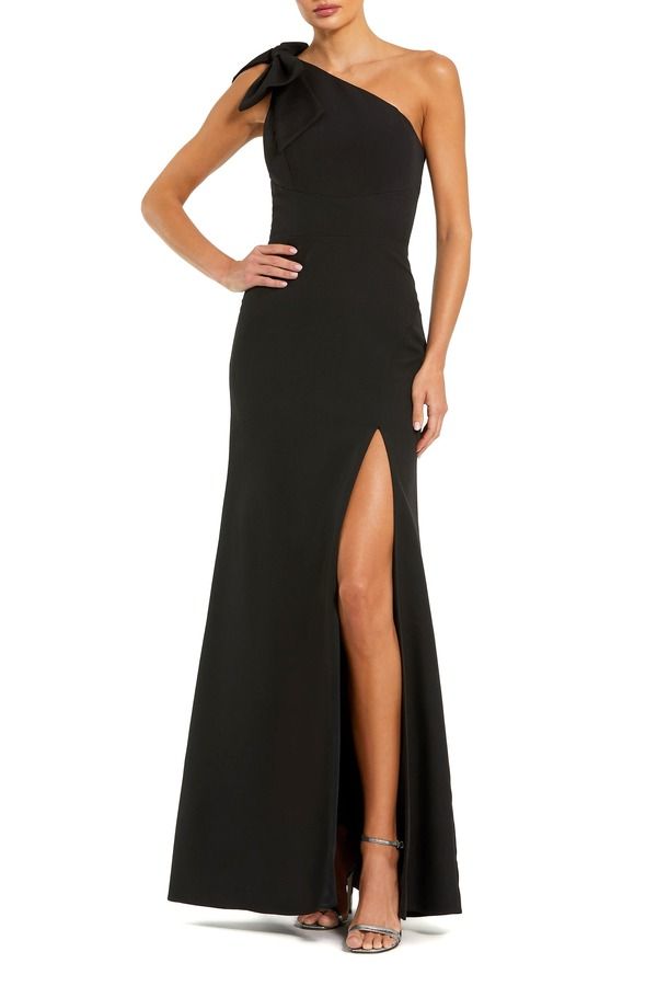 マックダガル レディース トップス ワンピース クレープチ Mac Duggal Petite Crepe One Shoulder Gown With Bow Petite Black ブラック