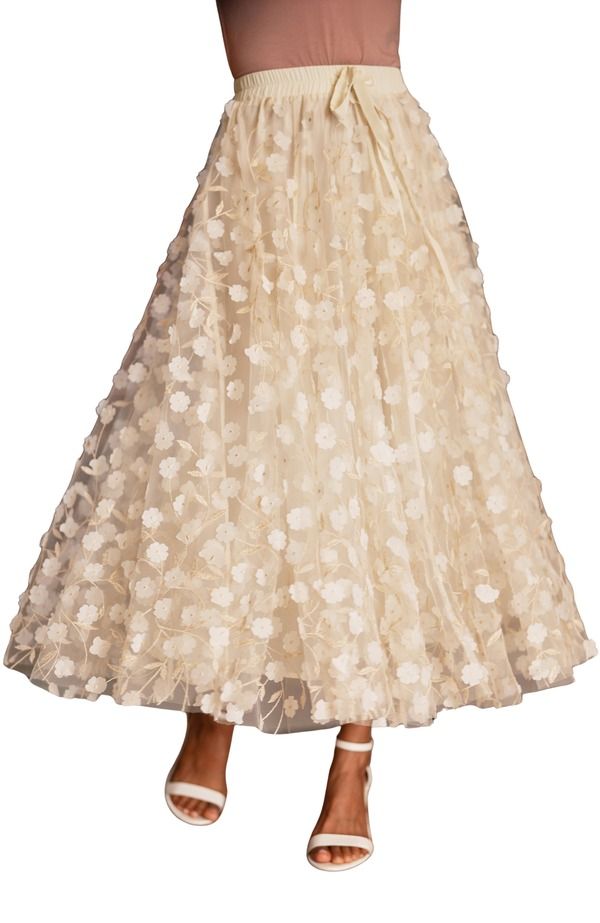 ユミキム レディース ボトムスカート フラワー柄 メッシュ ミディ フラワー Yumi Mesh Floral Applique Midi Skirt Ivory アイボリー