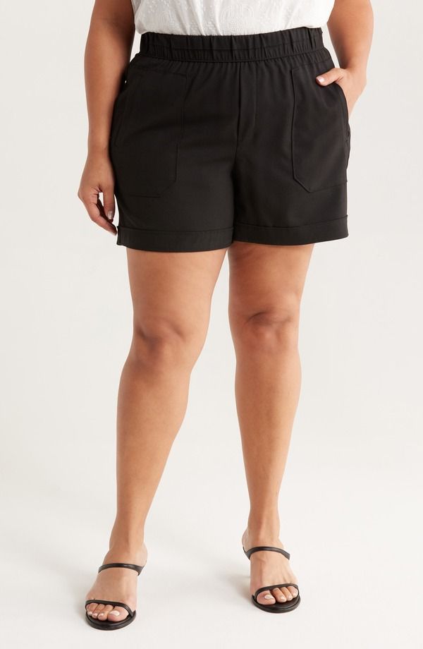 ウィットウィズダム レディース ボトムス ハーフパンツ・ショーツ プラスサイズ ショートパンツ Wit Wisdom Skyrise Patch Pocket Shorts Plus BLACK ブラ
