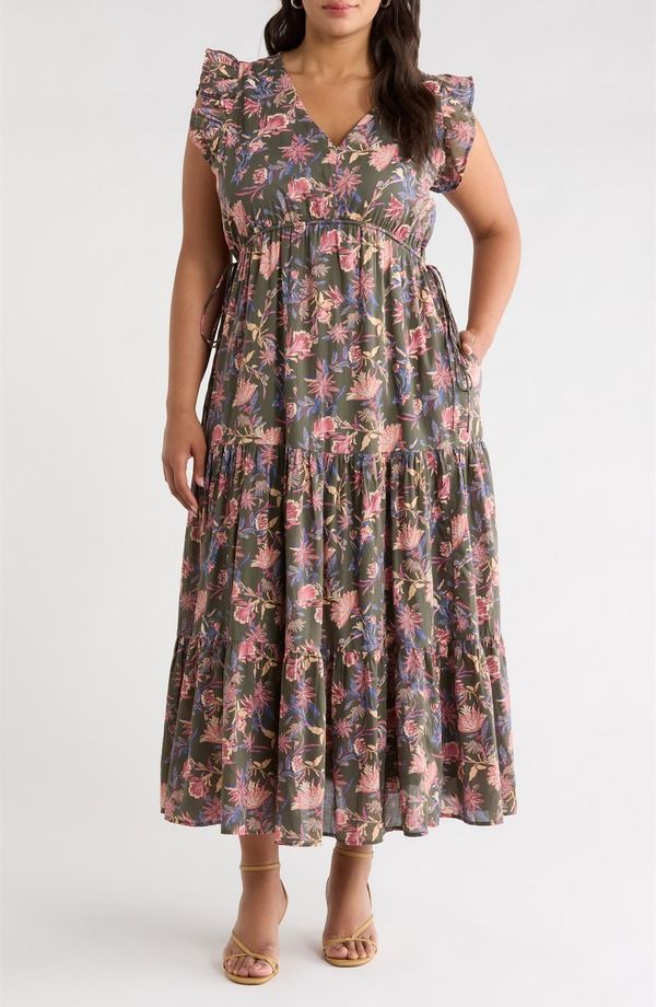 トレジャーアンドボンズ レディース トップス ワンピース フラワー柄 プラスサイズ プリント マキシ フラワー Treasure Bond Floral Print Flutter Sleeve Ma
