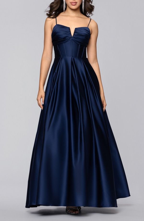 ブロンディナイツ レディース トップス ワンピース サテン Blondie Nites Notch Neck Satin Ballgow nAVY ネイビー