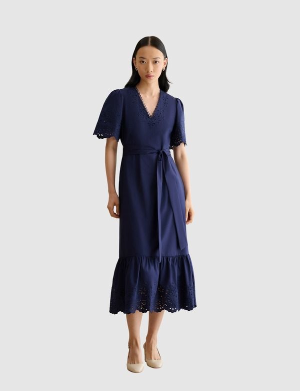 ホッブスロンドン レディース トップス ワンピース ミディ HOBBS LONDON Meghan Broderie Cutwork Midi Dress True navy