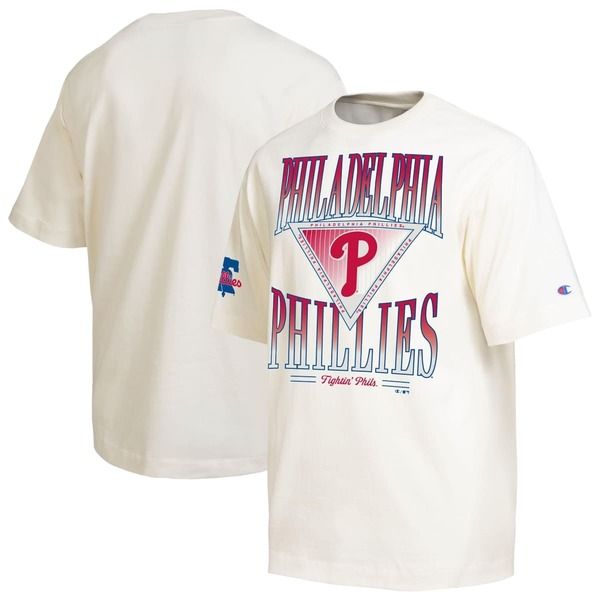 チャンピオン メンズ トップス Tシャツ Mens Champion Cream Philadelphia Phillies Traditions Two Locations TShirt Cream
